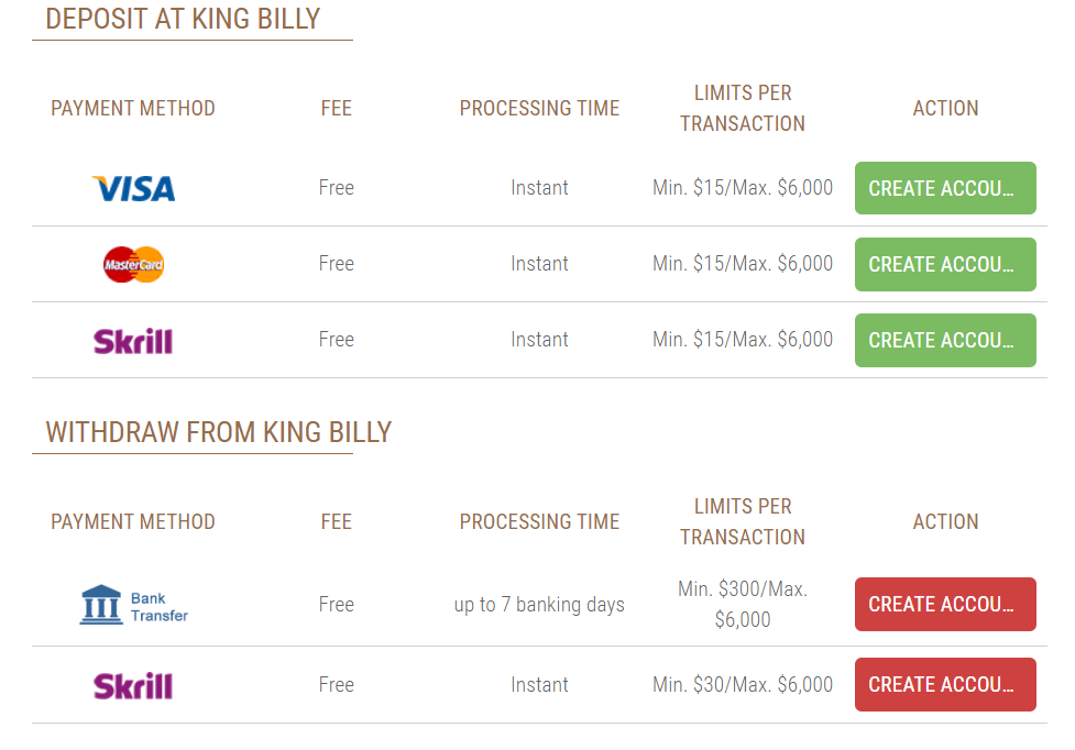 Payment Options List At KingBilly NZ